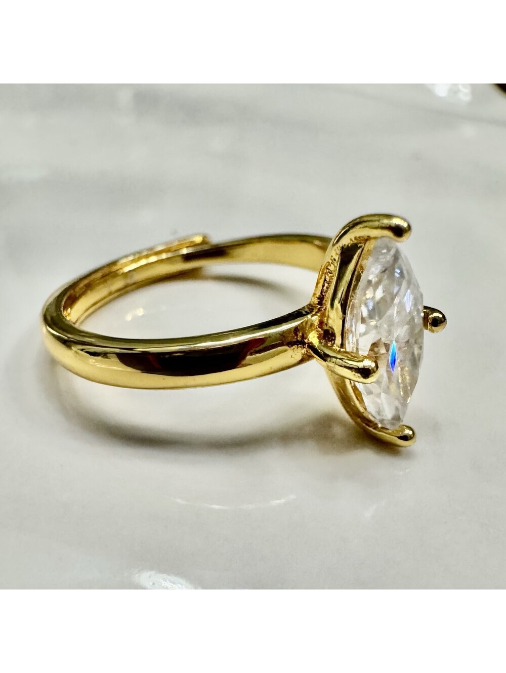 18 K  Gold Plated over 925 S, 1 Ct Marquis Moissanite Stone. Engagement Ring